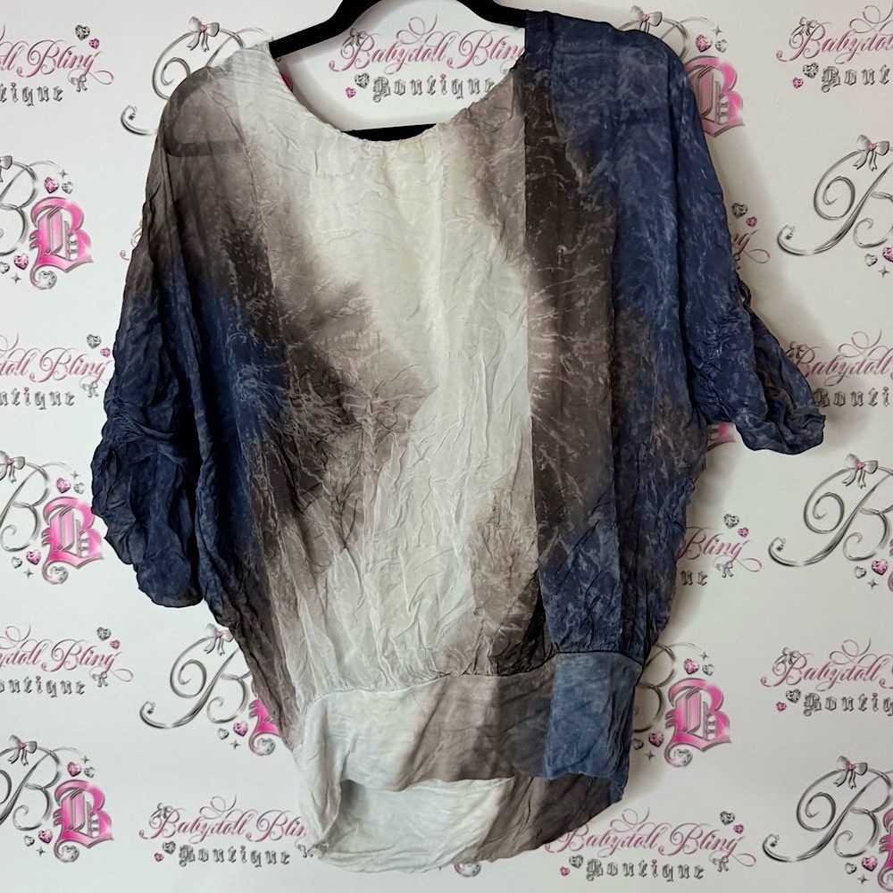 Italy top tie dye ombré Stylish Women's Blue and White Top tshirt tee flowy
